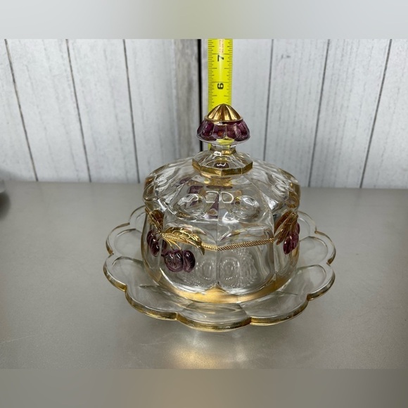 VTG EAPG Mosser Northwood Red Cherry Gold Glass Butter Cheese Dish Thumbprint - Picture 5 of 6